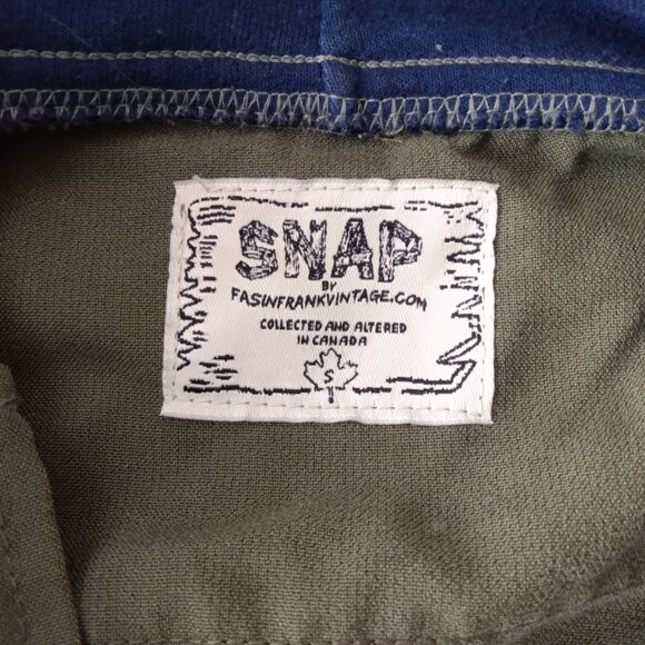 Vintage Army Shirt Jacket Hoodie Shacket OOAK Olive Green Blue Size Small - Picture 9 of 10